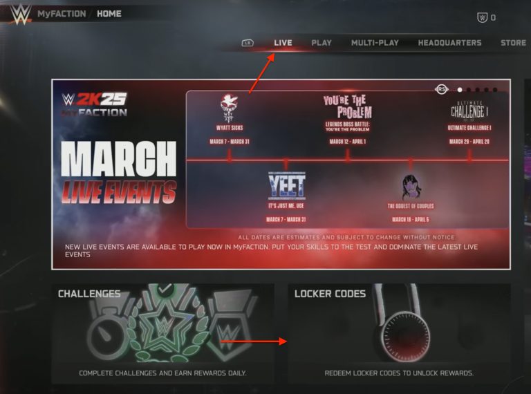 Image of the Locker Codes section in WWE 2K25 to redeem codes