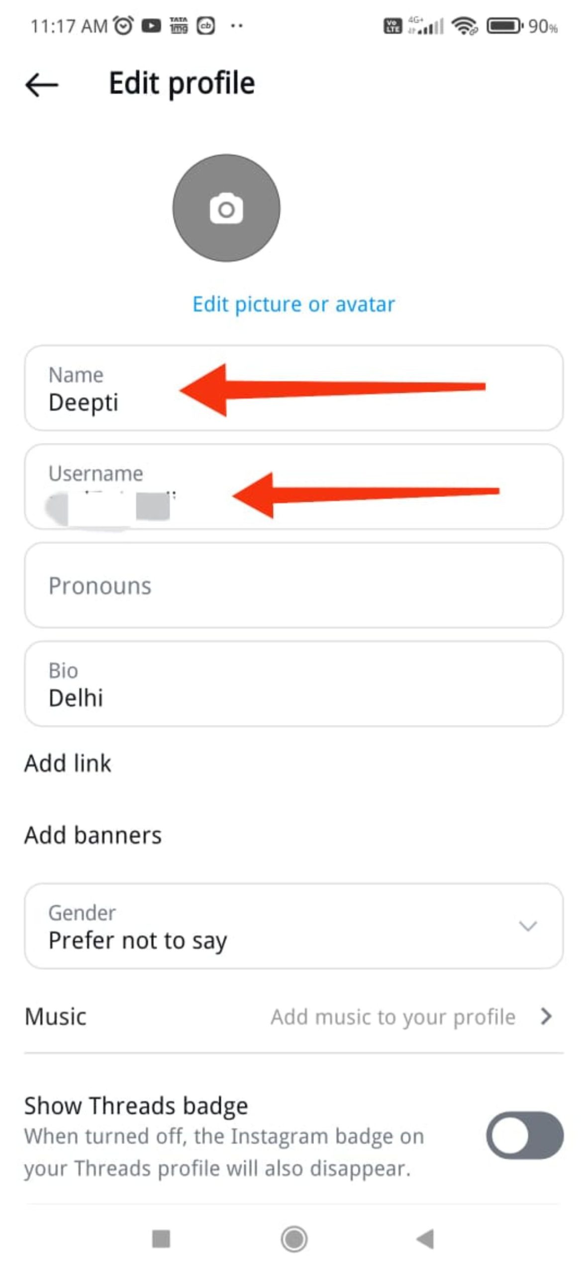 image of your Instagram username and display name