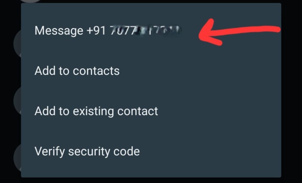 image to select the Message option to Send WhatsApp without saving the number