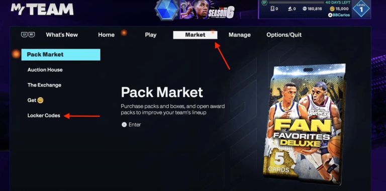 Image of the Locker Codes section in NBA 2K25 to redeem codes