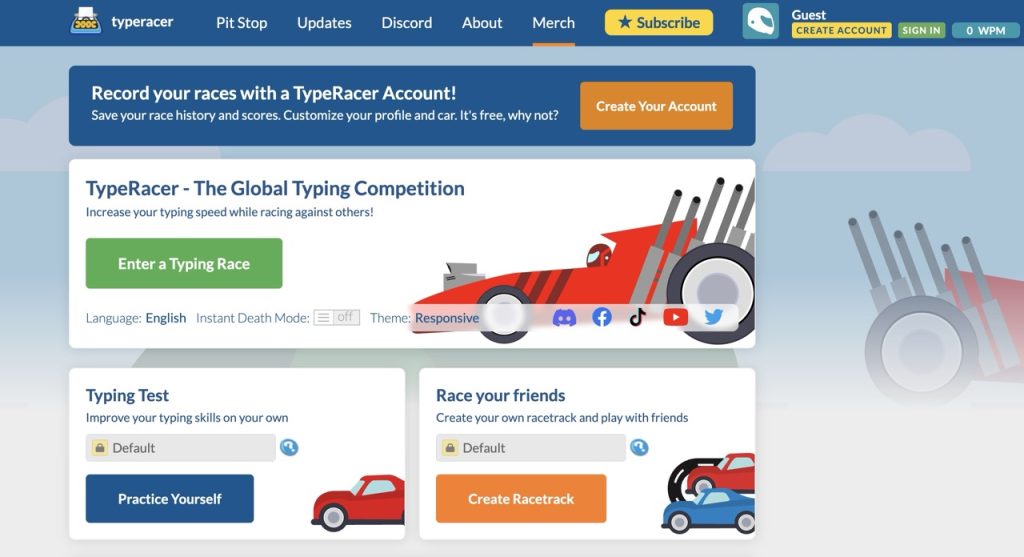 Image of the Typeracer cool websie
