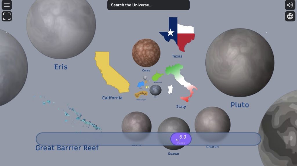 Image of the scale of the universe website