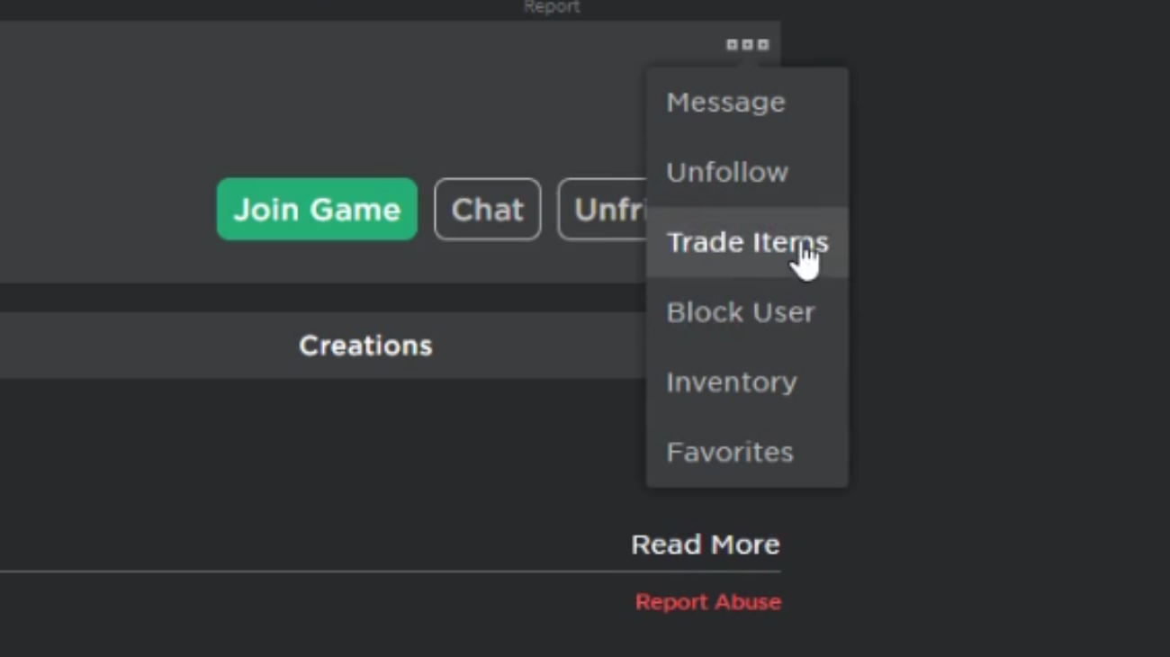 image to Select Trade Items from the drop-down