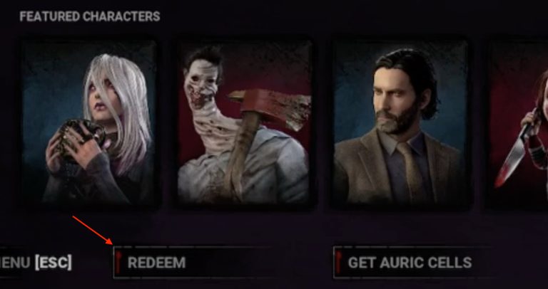 Image of the redeem codes button in dead by daylight (DBD)