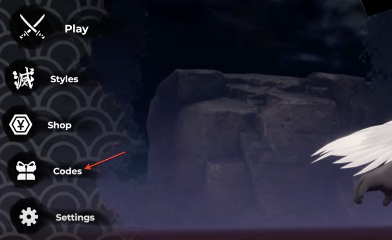 Image of the Codes section in Roblox Mugen