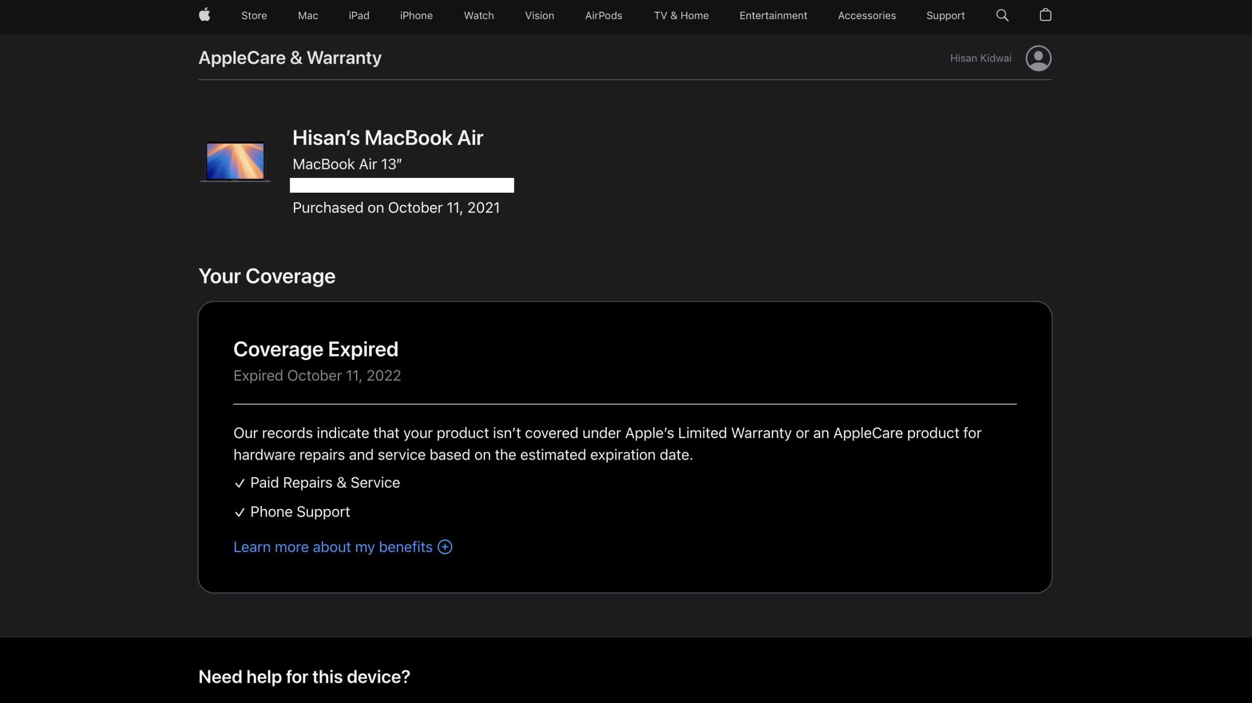 Image to check Apple Warranty using the Apple ID