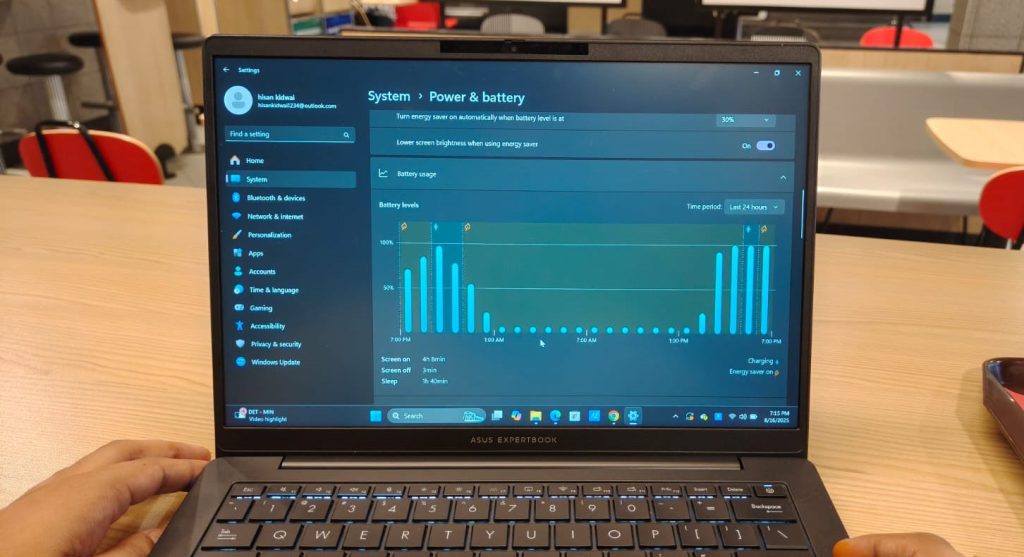 Image of the screen on time 