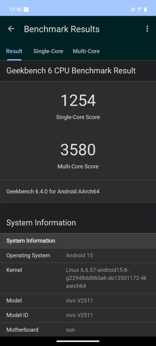 Benchmark result of the vivo v60