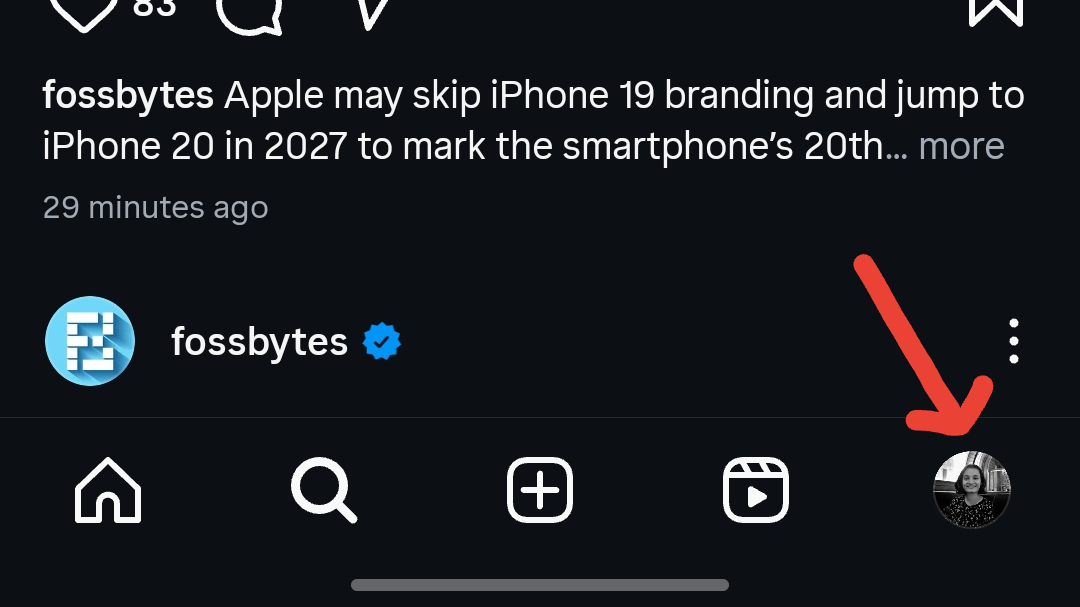 image to tap profile to Watch History on Instagram