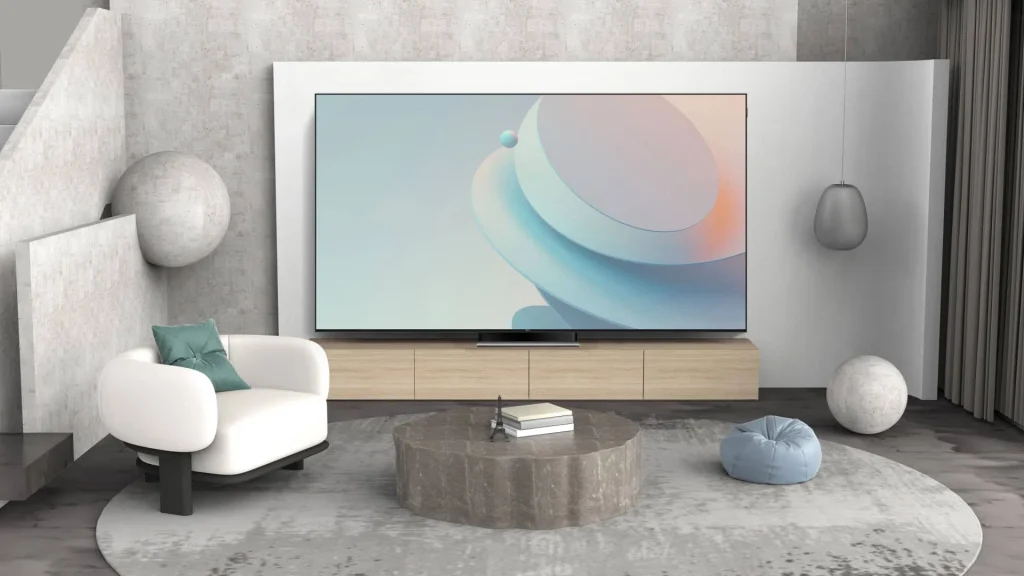 TCL TV wall mounted in a living room