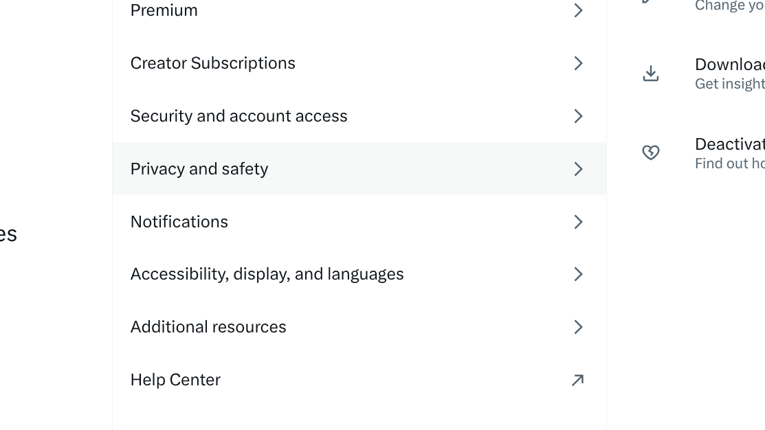 image for the Privacy and Safety tab to make X Account Private or Public