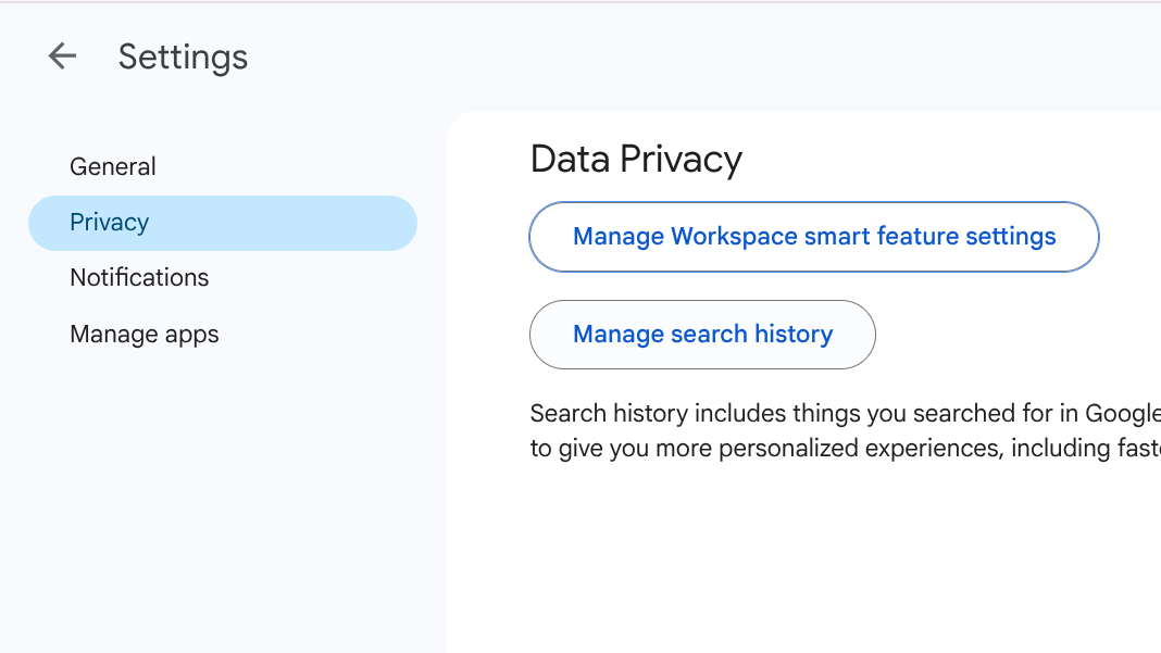 image to Choose Manage Workspace smart feature settings.