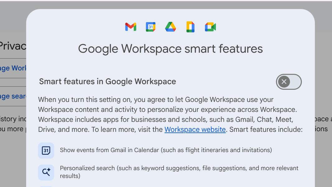 image to Turn off Smart features in Gemini