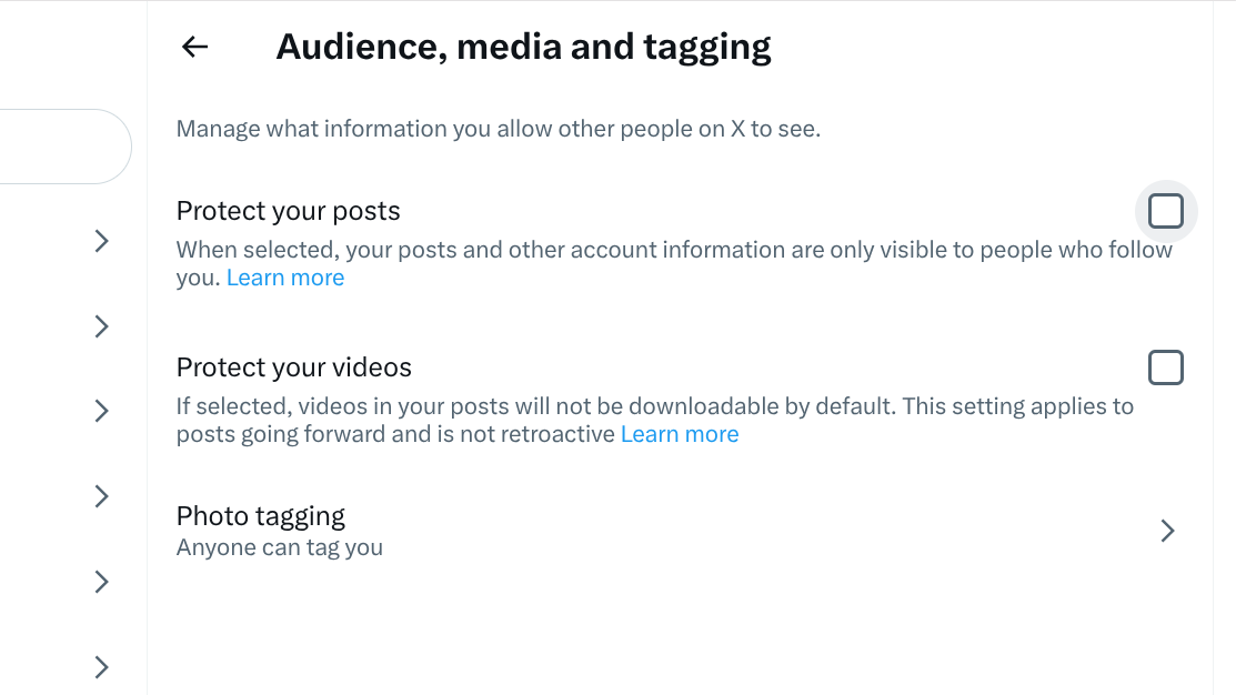 image to Turn off the option to make X Account Private or Public