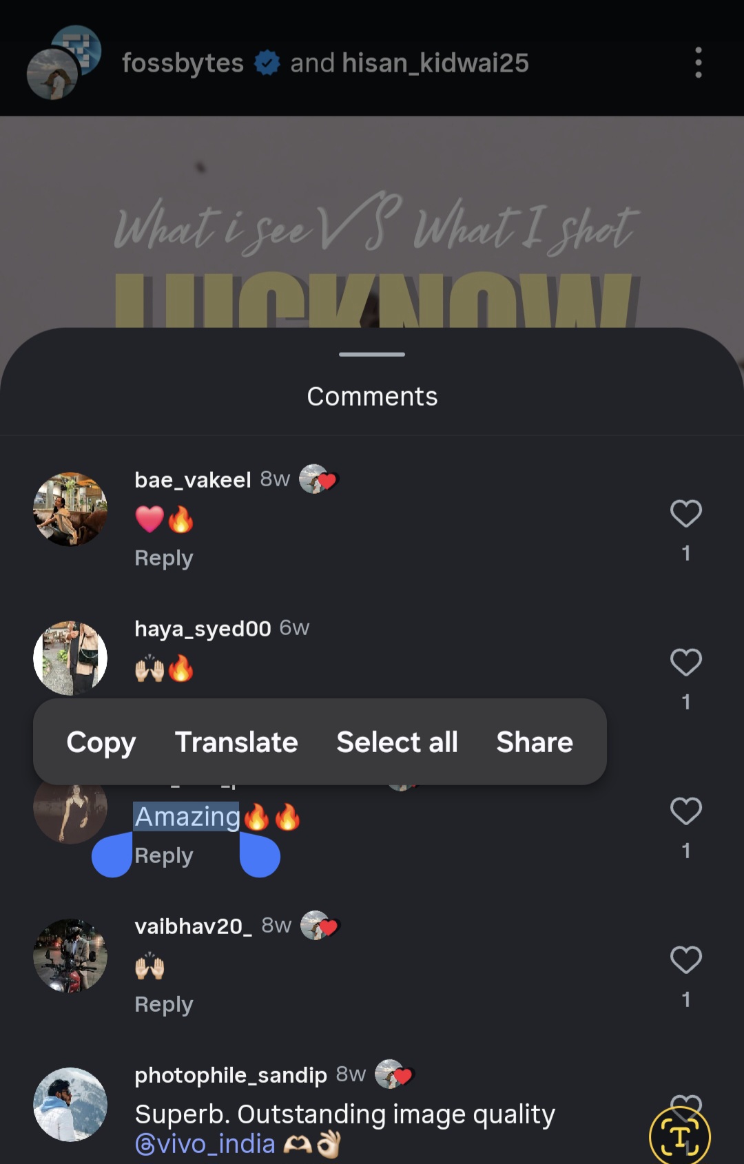 image to Copy Instagram Comments on android