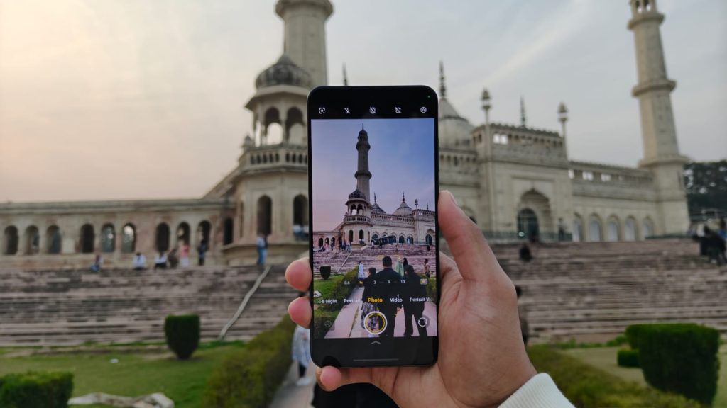 A person capturing a photo of a monument using the X200T