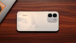 OPPO K14 lying on a table back down