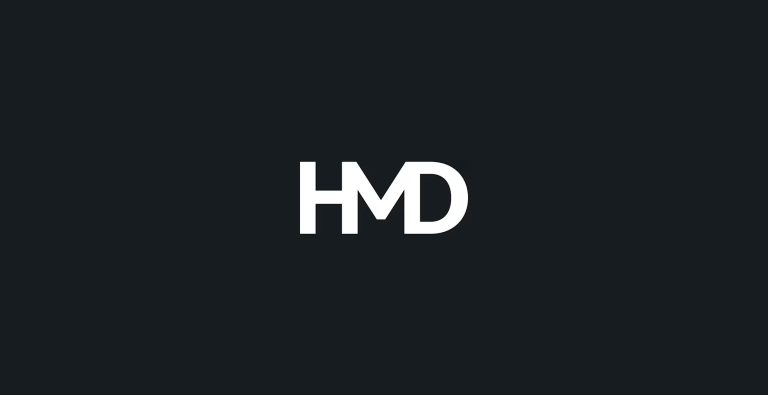 HMD logo against a dark blue background